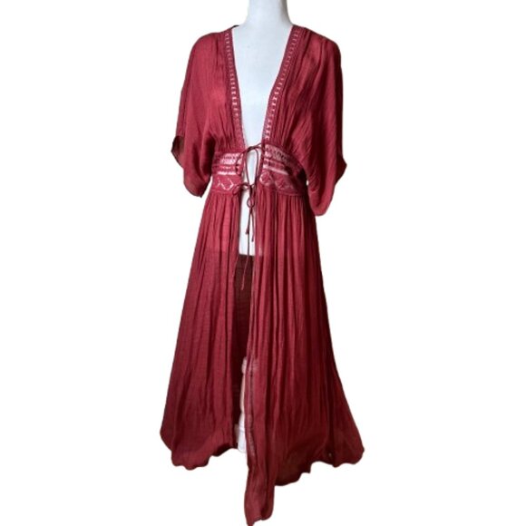 Aakaa Kaftan Open Front Dress Cover Up Size Medium Lace and Tie Details - Picture 1 of 10